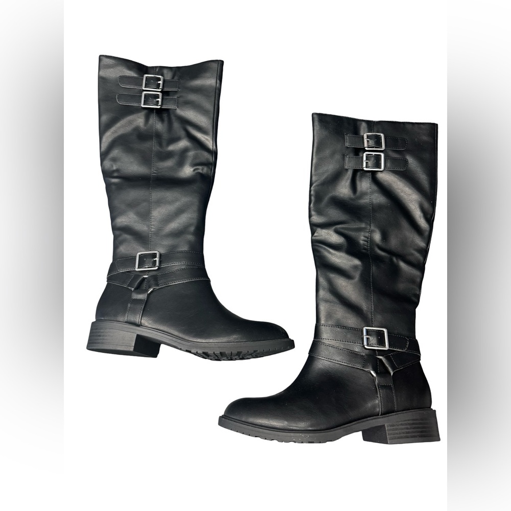 Style & Co Black Over The Knee Boots Silver Buckle Womens 6.5 BNIB